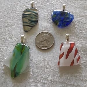 4 assorted  Handmade USA  Fused Glass Pendants